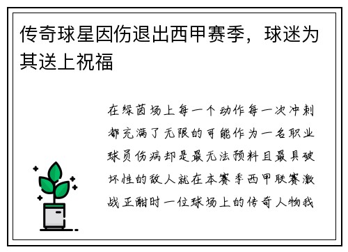 传奇球星因伤退出西甲赛季，球迷为其送上祝福